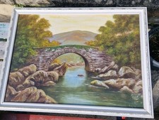 original vintage oil painting,artist B Rundle,Lledr better ws y coed,wales signe