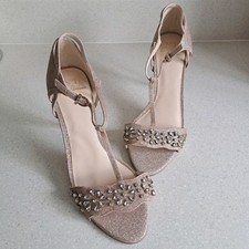 JENNY PACKHAM No1 Light Bronze/Gold Glitter & Rhinestone Sandals Shoes UK 7 EU40