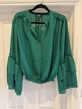 STAR by Julien Macdonald Debenhams Size 12 Green Long Sleeve V Neck Top Blouse