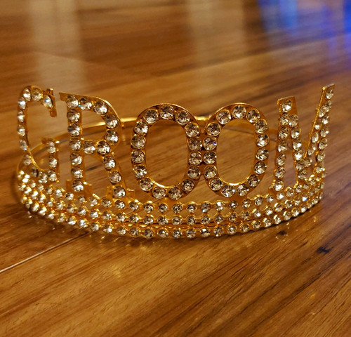 Gold tone rhinestone groom - gold,