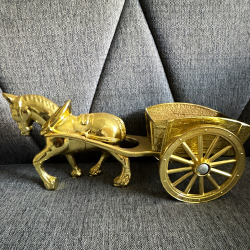 Brass horse cart figurine - &,