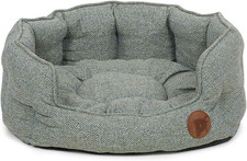 Sage Herringbone Oval Dog Bed