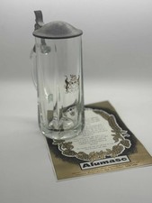 Vintage Glass German Beer Stein With Hinged Lid - Alumasc