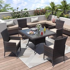 Garden Rattan Furniture Bistro Table Chair Set Glass Top with Table Parasol Hole