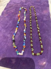 Garnet & Peridot Gemstone  Necklace & Millefiori Glass Beaded Necklace