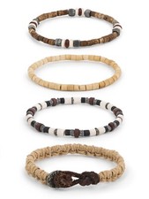 Mens Bead Bracelets 4x Beaded Bracelet Set Leather Cord Gift for Him Men Boys