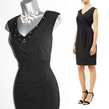KALIKO John Lewis UK12 Black Stretch Jersey Embellished Neckline Shift Dress £99