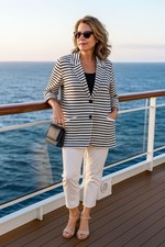 Stefanel Italian Yarn Striped Blazer Jacket UK 12 / 14 Cotton Blend Nautical