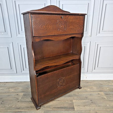 Antique Wooden Oak Bureau Style Bookcase Letter Rack – Arts & Crafts Storage