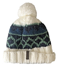 SPRAYWAY Chunky Knit Maple Bobble Hat Adult Navy/Green/Ivory Fluffy Fleece Lined