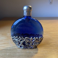 Vintage Cobalt Blue Glass Perfume Bottle Art Nouveau Art Deco Style From 1960