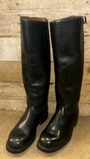 Vintage Military Black Leather Long German Officers Jack Boots - UK Size 6.5