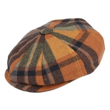 Orange Tartan Check Tweed Newsboy Cap – 8 Panel Flat Cap Gatsby Baker Boy Caps