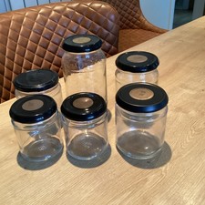   6 X VARIOUS  SIZED EMPTY JARS FOR JAM MAKING, CRAFTS, STORAGE