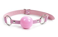 Dungeon Restraint Faux Leather Pink Soft Solid Cherry Like Ball Gag Head Hood