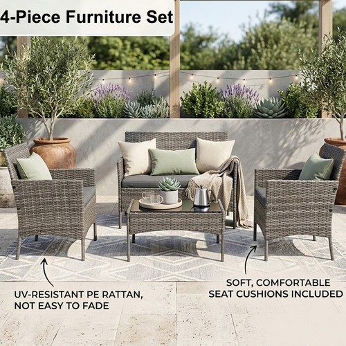 Grey rattan garden sofa set - grey,