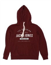 JACK & JONES Mens Graphic Hoodie Jumper Medium Burgundy Cotton CF72