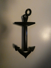 Huge 4" Victorian Hand Carved Whitby Jet Anchor Brooch c1860