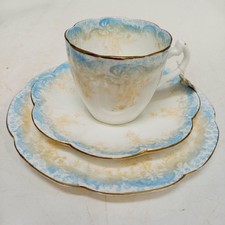 Antique Foley China Trio White/Blue/Beige Gilt Scalloped Edge Circa 1896 HOR
