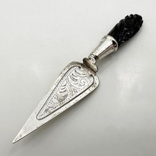 ANTIQUE BOOKMARK SILVER PLATE & JET HANDLE