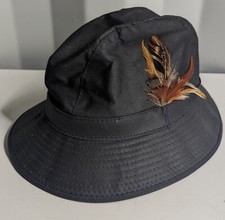 Barbour Navy Blue Wax Trilby Hat With Feather VGC - Size Small