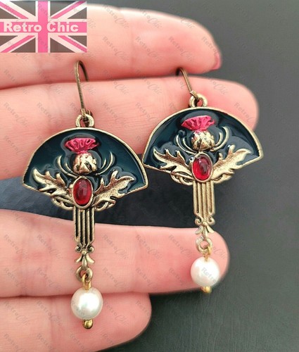 Red gold navy thistle enamel - thistle,