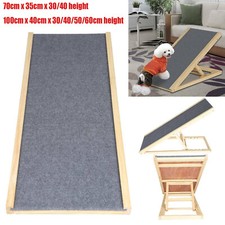 100cm Wooden Dog Ramp Pet Puppy Adjustable Height Non Slip Carpet Surface Stair
