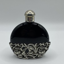 A First Impressions Scent Bottle  Black Glass Pewter Art Nouveau Style