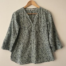 FAT FACE Blouse Size 10 Green Floral Bird Print Pockets Lightweight Casual Women