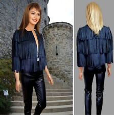 RIVER ISLAND COWGIRL JACKET UK4-6 WESTERN NAVY FAUX SUEDE TASSELED  #K2