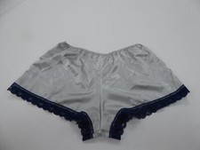 Silver Grey  Polyester Satin French Knickers 14/16  with Navy   Lace