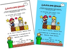 10 Handmade Personalised Wedding Invitations Day /Evening Invites Mario,Princess