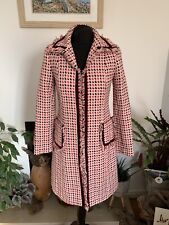 Vintage Zara Pink Wool Blend Coat Tweed Checked Jacket Long Velvet Trim - Size M