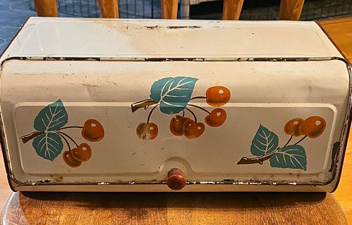 Vintage white metal bread bin - vintage,