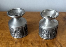 HS KONGE  TINN Norwegian Viking Motif Pewter Candlesticks 1960