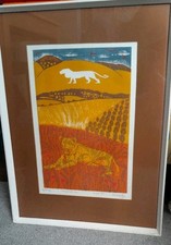 Vintage 1975 'Whipsnade Lion' Numbered Art Print Artist Owen Joy?? Whipsnade Zoo