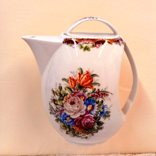 Vintage 1960s LIMOGES Fancy Shaped Bone China Teapot T.LIMOGE PEINT A LA MAIN