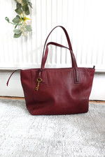 Gorgeous FOSSIL Burgundy Red Cowhide Leather Twin Handle Bag Tote Bag