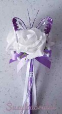 Lovely Lilac & White Butterfly Wand, Bridesmaids, Flower Girl Rose Wedding.