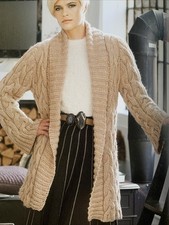 Knitting Pattern Ladies Shawl Collar Long Cardigan Cable Chunky