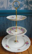 3 tier XL Cake Stand Mismatched vintage multicoloured floral plates