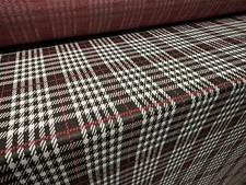 Stretch Double Jersey Fabric, Per Metre - Dogtooth Check Jacquard  - Brown & Red