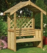ROWLINSON SALISBURY WOOD TRADITIONAL ARBOUR TRELLIS WOODEN BENCH GARDEN SEAT