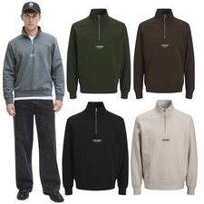 Jack & Jones Mens Fleece Hoodie Quarter Zip Pullover Hooded Sweatshirt Top