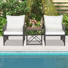 3 Piece Patio Wicker Chairs and Coffee Table Set Rattan Conversation Set
