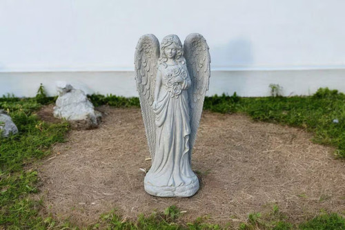 Concrete angel with flowers - with,