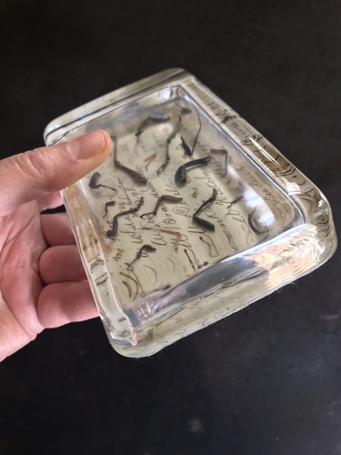 Large glass paperweight with - paperweight,