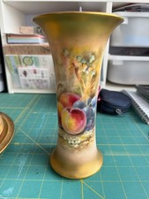 923 Royal Worcester Fruits Painted Vase by Ricketts Signed, 1924