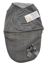 Baby Boys / Girls Grey Cable Swaddle Wrap W/Bow Baby Pram Nest + Sherpa Lining