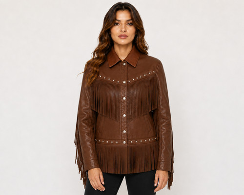 Womens brown leather fringe - leather,
